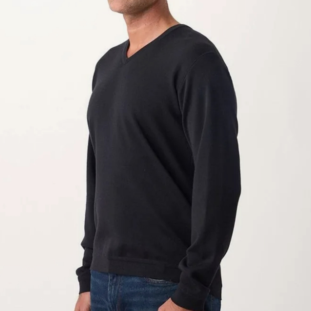 St. Croix Knits Men's Black V-Neck Sweater Medium 100% Merino Wool Eoc Prep Golf